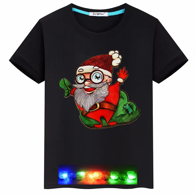 Детские футболки с рождественским узором для девочек и мальчиков, одежда Санта-Клаус с глазом, светодиодный светильник, Рождественская Одежда для мальчиков, детские топы