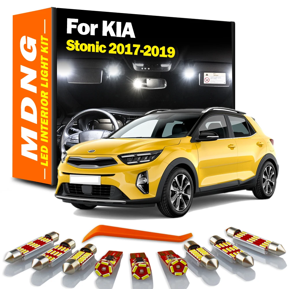 MDNG 9Pcs Canbus Car Accessories LED Interior Light Kit For KIA Stonic 2017 2018 2019 Trunk Reading Dome License Plate Lamp | Автомобили и