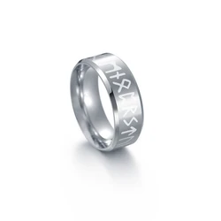 Vintage Norse Rune Stainless Steel Ring - Punk Style Amulet Jewelry - 8 (Silver)