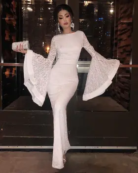 

Women Sexy Ruffle Sleeve Dresses Fashion Lace Formal Evening Dress Wedding Party Maxi Long Robe De Soiree