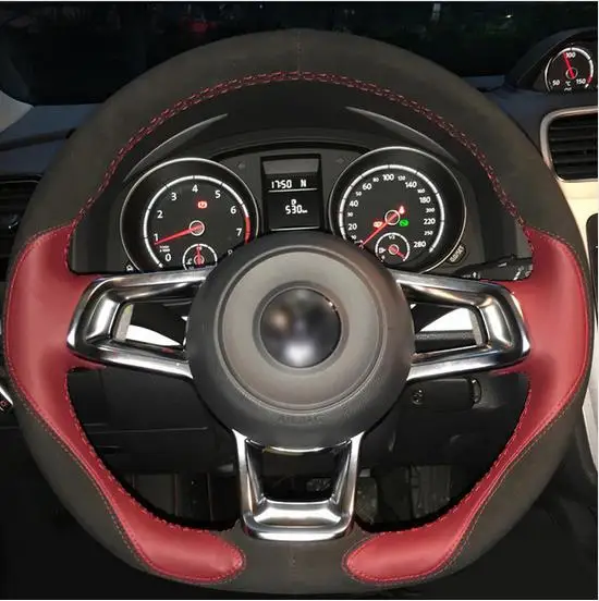 DIY ручной шитье чехол рулевого колеса автомобиля черная замша для Volkswagen VW Golf 7 GTI Golf R MK7 VW Polo GTI Scirocco