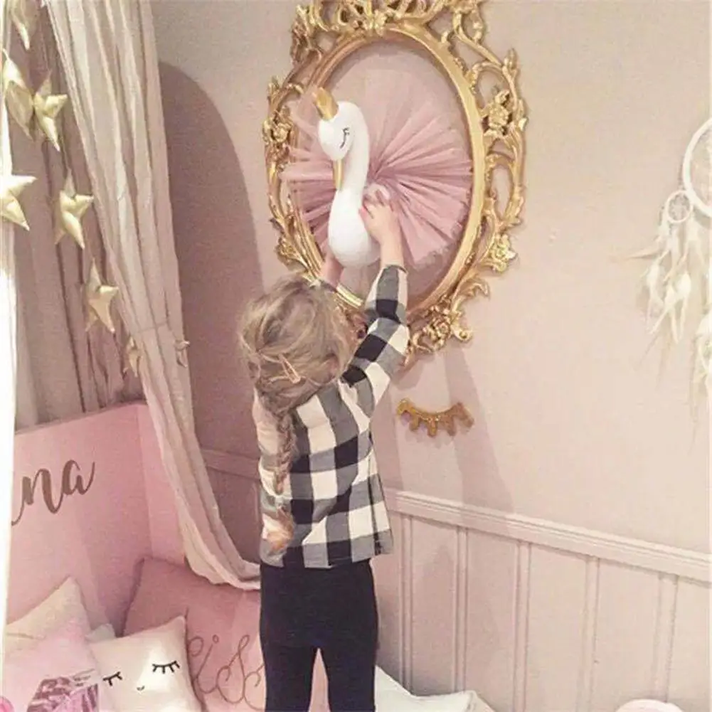 Soft Golden Crown Swan Wall Hanging Decoration Doll Swan Stuffed Toys Animal Head Wall Decor Kid Room Kids Birthday Gift