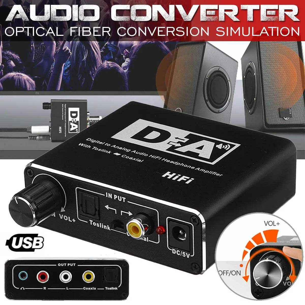 Digital to Analog Audio Converter Hifi DAC Amp 3 5mm Headphone Amplifier Coaxial Output Toslink to RCA Mini Decoder 24bit 192kHZ