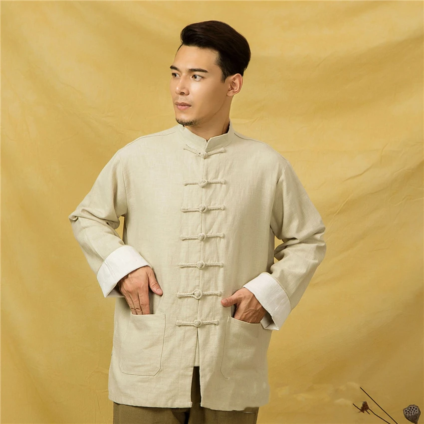 Mandarin Collar Tradtional Chinese Clothing for Men Jacket New Year Clothes Retro Blouse Chinese Shirt Style Tai Chi Uniform