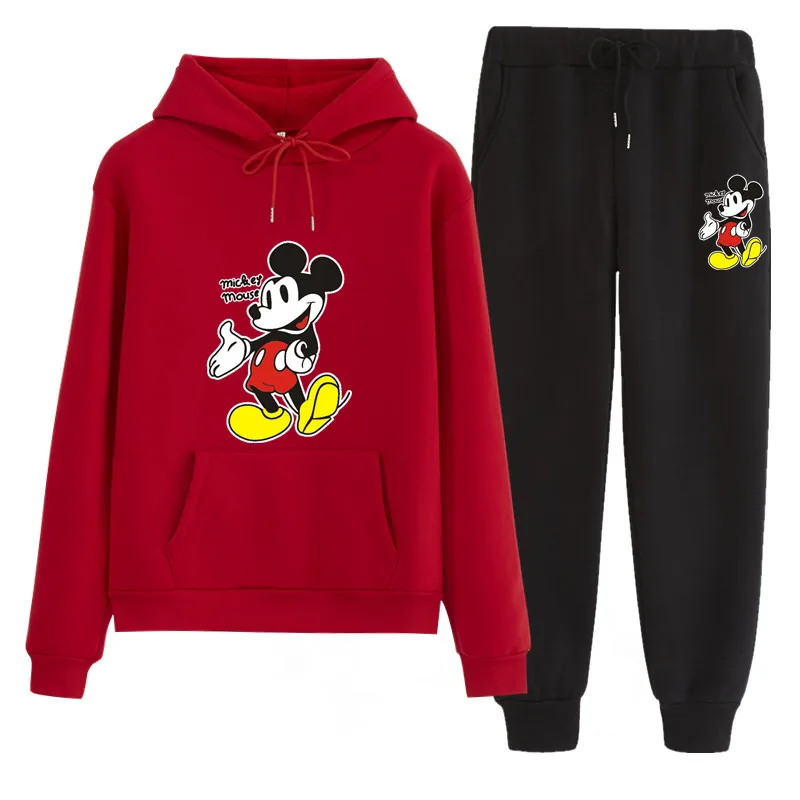 Ropa de Mickey Mouse para mujer, conjunto de piezas con estampado de dibujos de Disney, Sudadera con capucha y pantalones|Camisetas| - AliExpress