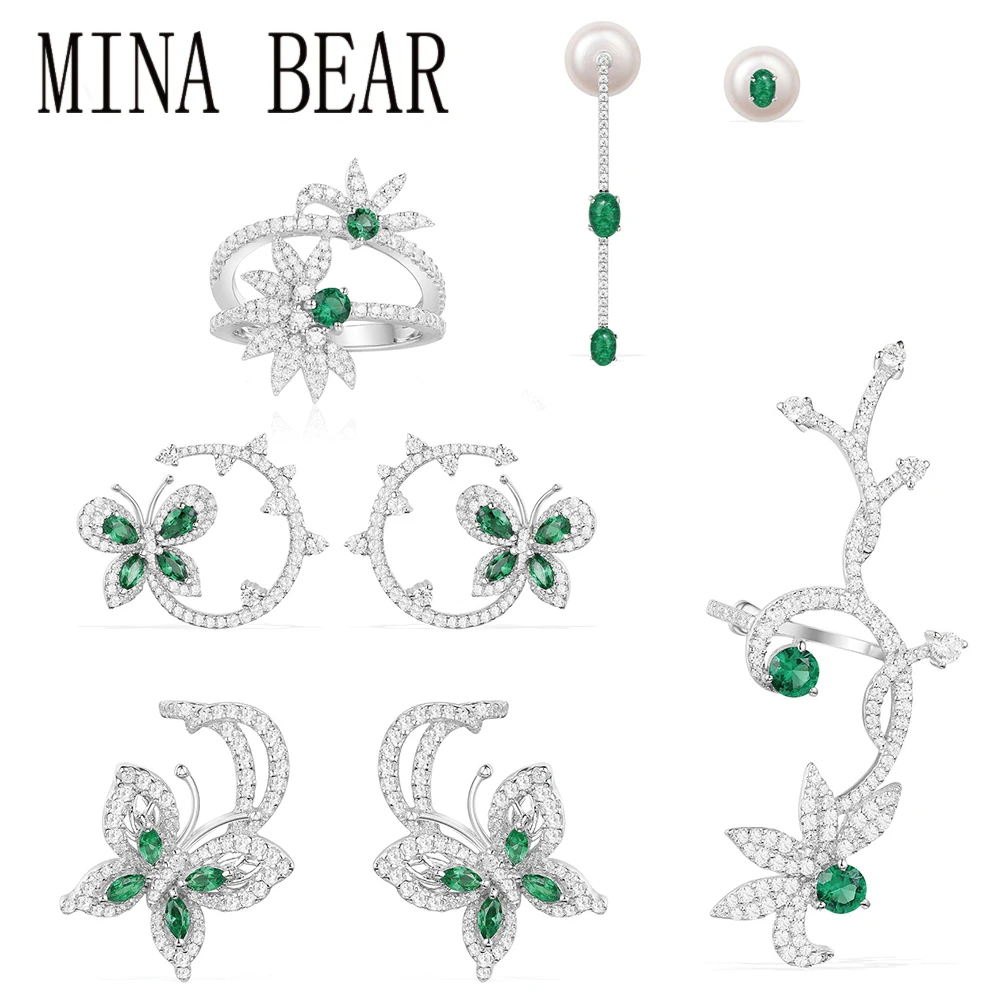

MINA BEAR Original 1:1 High Quality 925 Sterling Silver Mint Butterfly Series Stud Earrings European Women's Fashion Jewelry