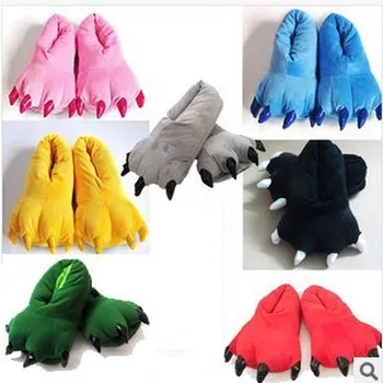 

Winter Warm Stuffed Animals Dinosaur Monster Paw Funny Cartoon Soft Plush Slippers Women Men Children Creative Claw Home Shoes