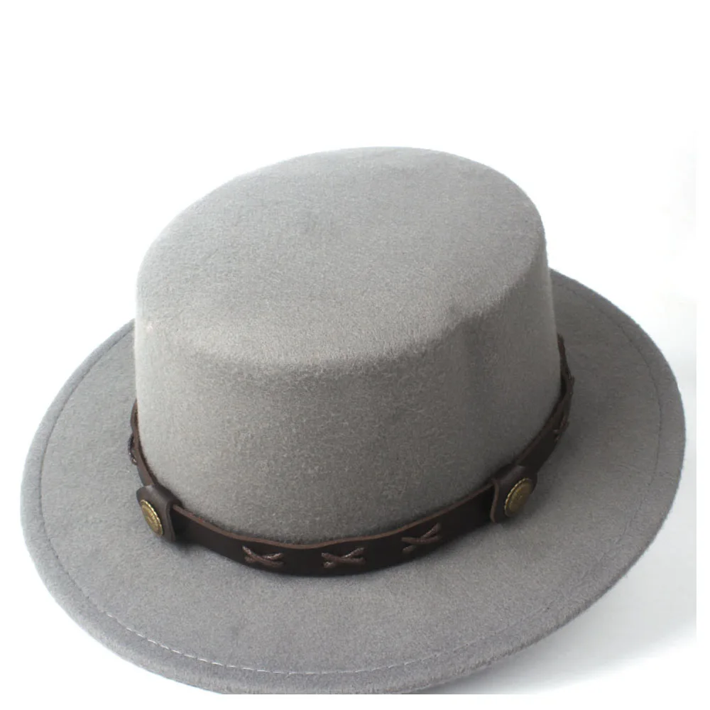 Модная шляпа с плоским верхом для женщин и мужчин, церковная джазовая шляпа, котелок с широкими полями, фетровая шляпа, размер 56-58 см