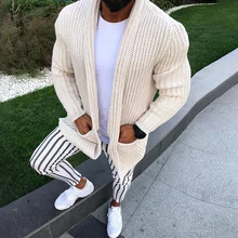 Мужское пальто, Осенний модный кардиган, приталенный, длинный рукав, карман, кардиган с отворотом, повседневный вязаный свитер, пальто