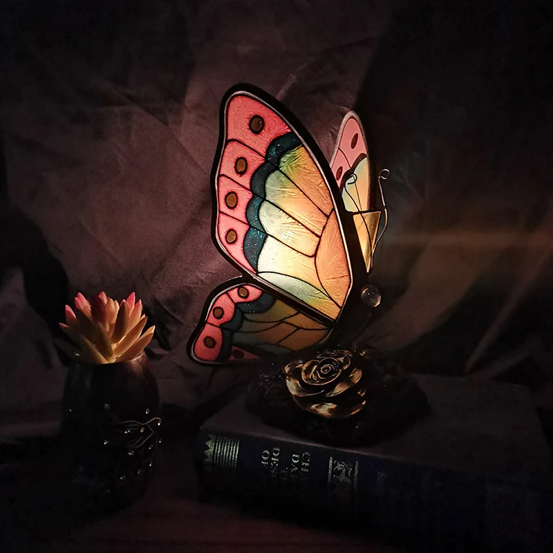 

ding ins lamp bedroom nightstand girl web celebrity small night light small lights and colorful butterfly dream sleep