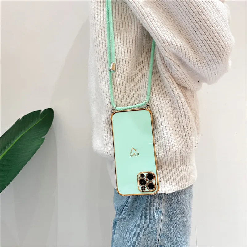 CUTE LV CASE WITH NECKLACE STRAP FOR IPHONE 11 12 13 PRO MAX