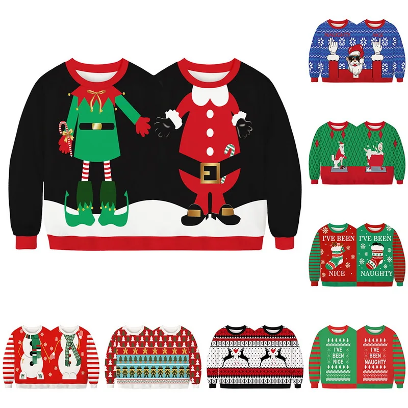 

Jodimitty Women Christmas Pajamas Hoodies Red Splice Festival Men Sweatshirt Print Fashion Female Casual Pullover Tops Pyjamas