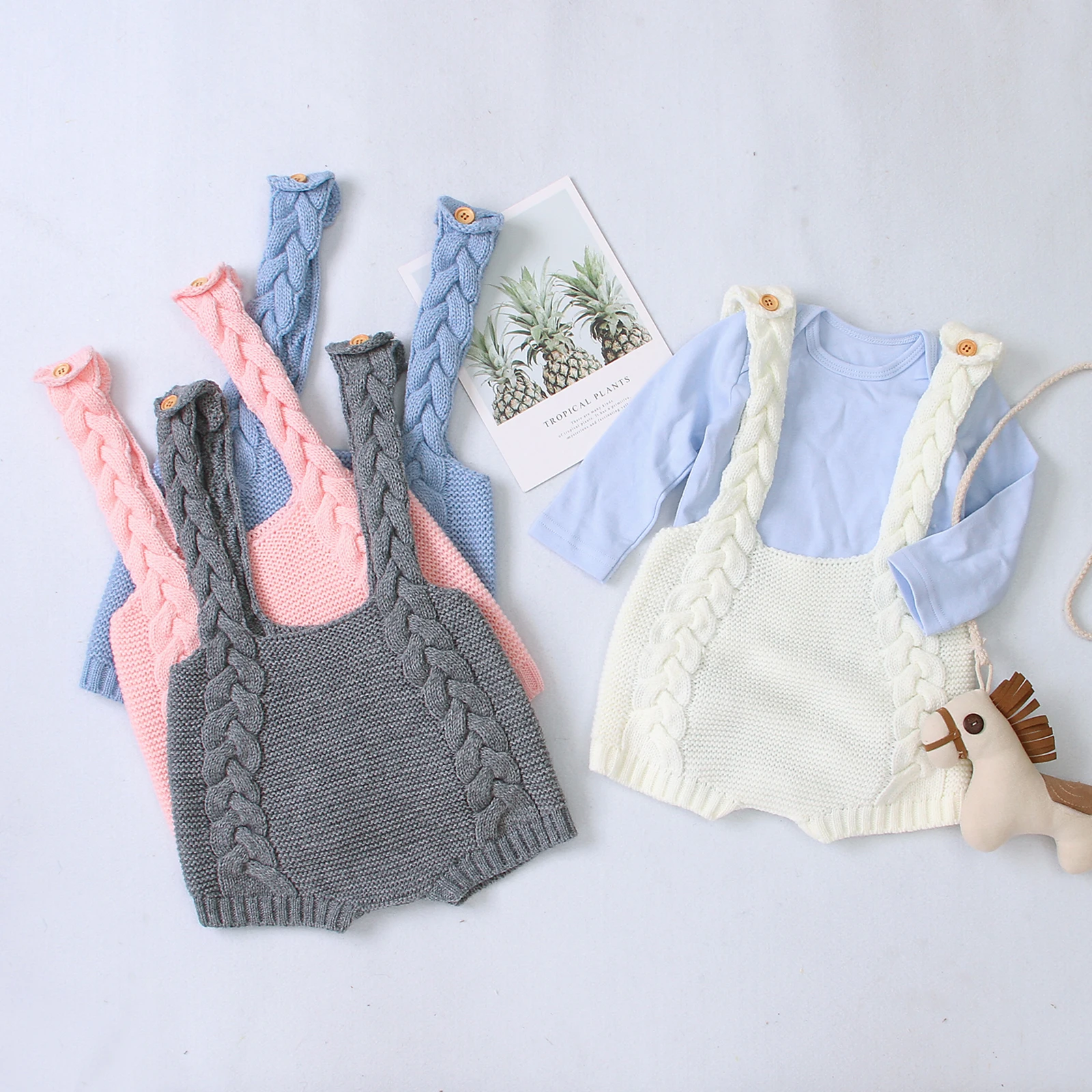 FOCUSNORM 4 Colors Infant Baby Girls Boys Knitted Suspender Shorts Solid Color Sleeveless Short Jumpsuit 0-24M