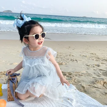 

Summer New Arrival Korean style princess short sleeve dress for sweet cute baby girls hot selling with lace side