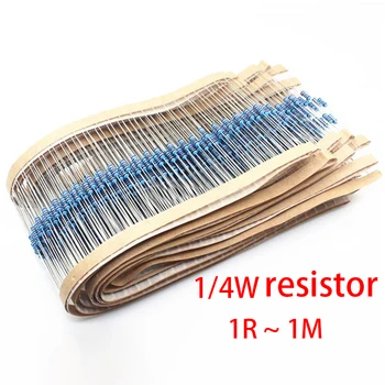 

300pcs 1/4W Metal film resistor 1R ~ 1M 100R 220R 330R 1K 1.5K 2.2K 3.3K 4.7K 10K 22K 47K 100K 100 220 330 1K5 2K2 3K3 4K7 ohm
