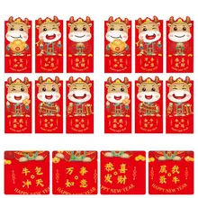

12Pcs 2021Chinese Red Envelope Creative Cartoon Cattle Hongbao New Year Spring Festival Birthday Marry Red Gift Envelope Random