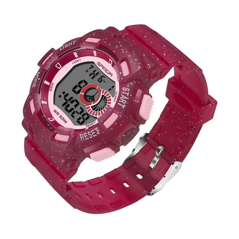 Red Pink SANDA детские спортивные часы 7 цветов светодиодный цифровые часы для мальчиков и девочек, студенческие водонепроницаемые электронные наручные часы Relogio Masculino - Цвет: Red Pink