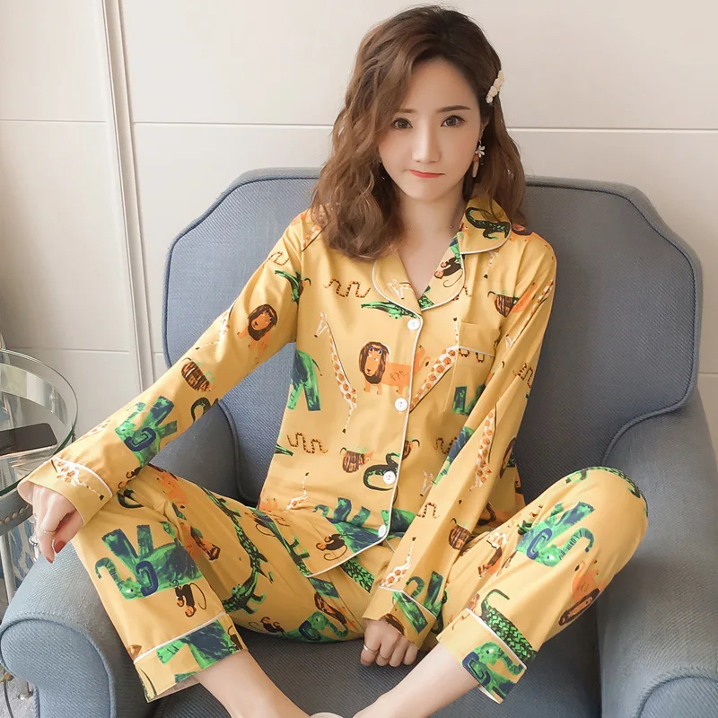 Take the Amount of Hot Selling Spring New Style Pajamas Women Long Sleeve Trousers Cardigan Korean-style Homewear Set Cardigan 2