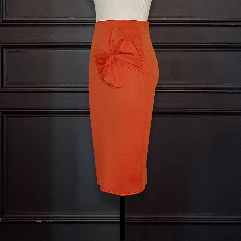 Orange High Waist Bodycon Pencil Bowtie skirt 4