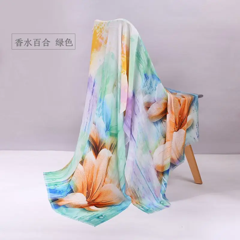 Женский шерстяной шарф со стразами, шаль для зимы 180*70 см - Цвет: Green Lily