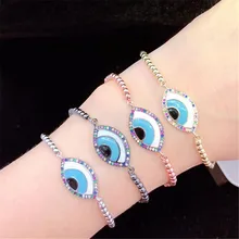 10 шт./лот латунный браслет Pave CZ Классический Турецкий Дурной глаз Регулируемый Браслет Модные женские ювелирные изделия