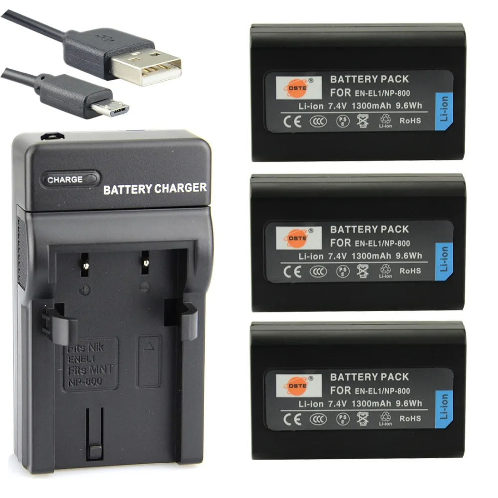 DSTE 4 шт. 1300 мАч 7 В EN-EL1 ENEL1 NP-800 NP800 цифровая DSLR камера видеокамера батарея 1 * зарядное
