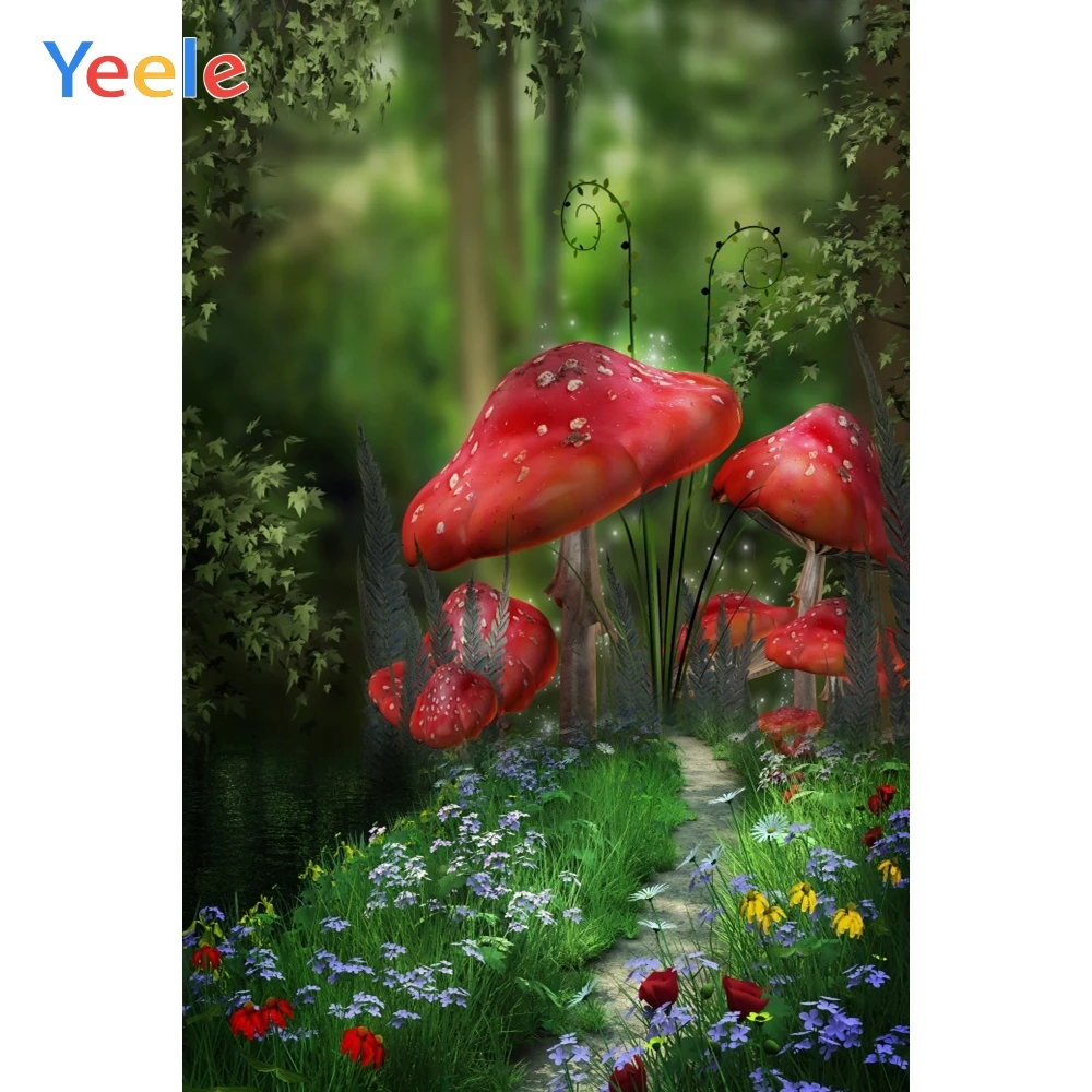 

Yeele Fairytale Dreamy Green Forest Mushroom Flowers Baby Party Portrait Photography Backgrounds Photo Backdrop For Photo Studio