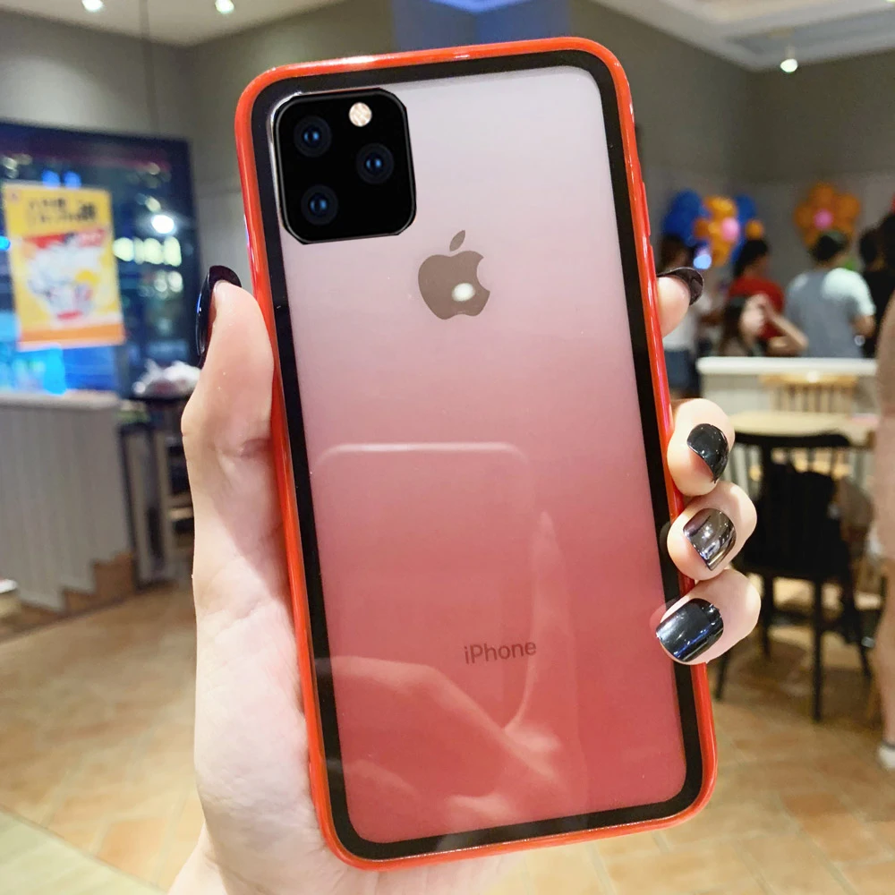 red Простой Прозрачный градиентный телефонный чехол для Iphone 11 чехол из акрилового стекла для Iphone 11 Pro Max задняя крышка - Цвет: red