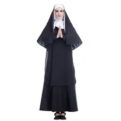 Оптовая продажа Девы Mary Nuns костюмы для женщин сексуальный длинный черный Nuns Костюм Арабская религия монах Униформа призрака Хэллоуин