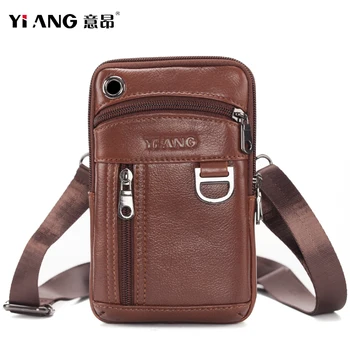 

Real Leather Male Casual Multifunction Messenger Shoulder Bag Small Fanny Waist Belt Pack Male 6‘’ Cellphone Pouch High Quality