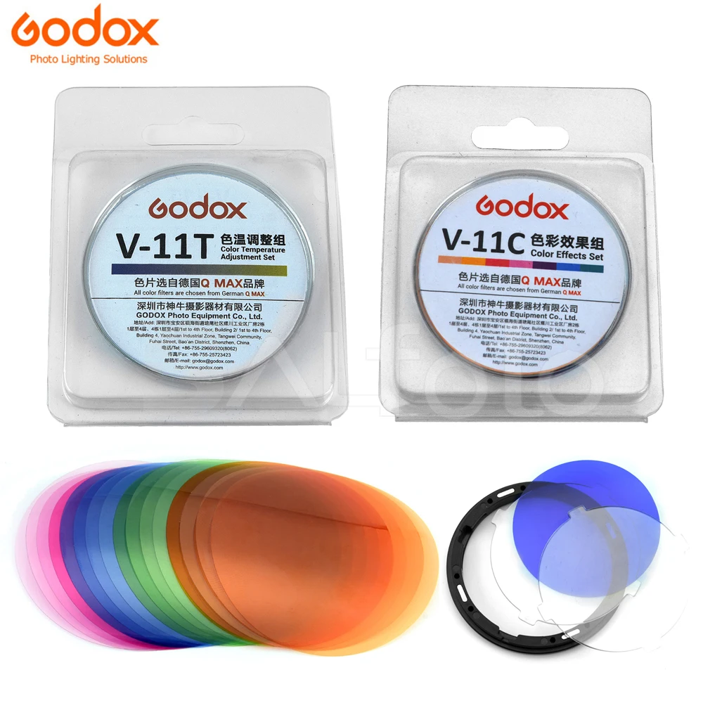 

Godox V-11C V-11T 30pcs Speedlite Color Filter Kit V11C V11T Colors Temperature Set AK-R16 Mount for Round Flash V1 H200R AK-R1