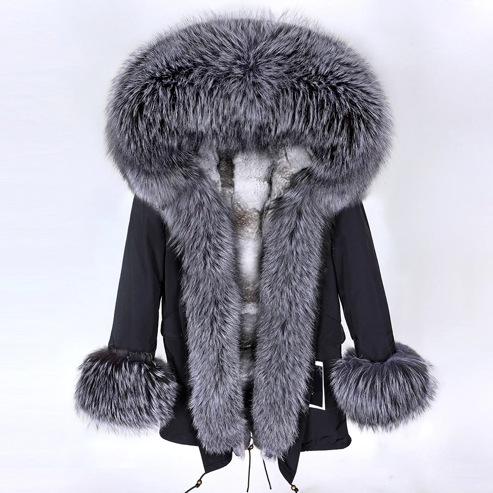 

Maomaokong Real Fur Coat New Fashion Natural Fox Fur Collar Winter Women's Clothes Detachable Thicken Jacket Long Warm Parka