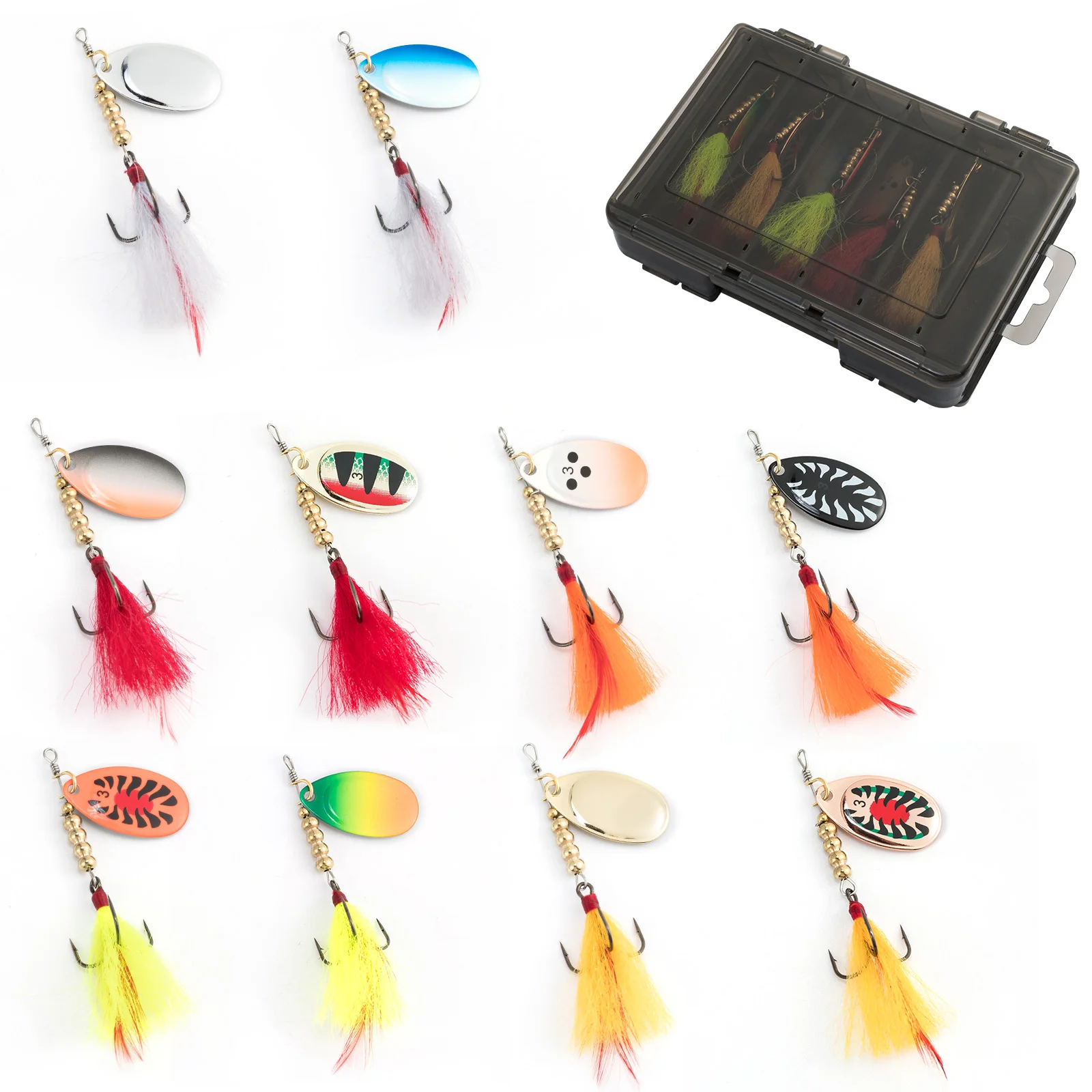10pcs/box Fishing Lure Metal Spinner Spoon Set Saltwater 7g Spinning