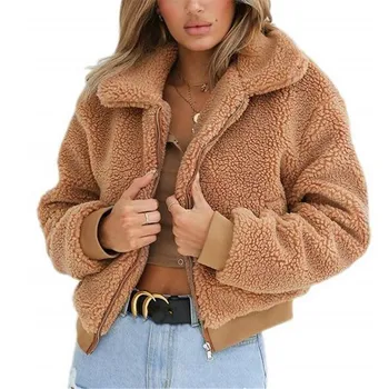 

2019 New Arrival Winter Women Fluffy Fur Outerwear Teddy Bear Long Sleeve Jacket Ladies Warm Outerwear Cardigan Zipper Coat New
