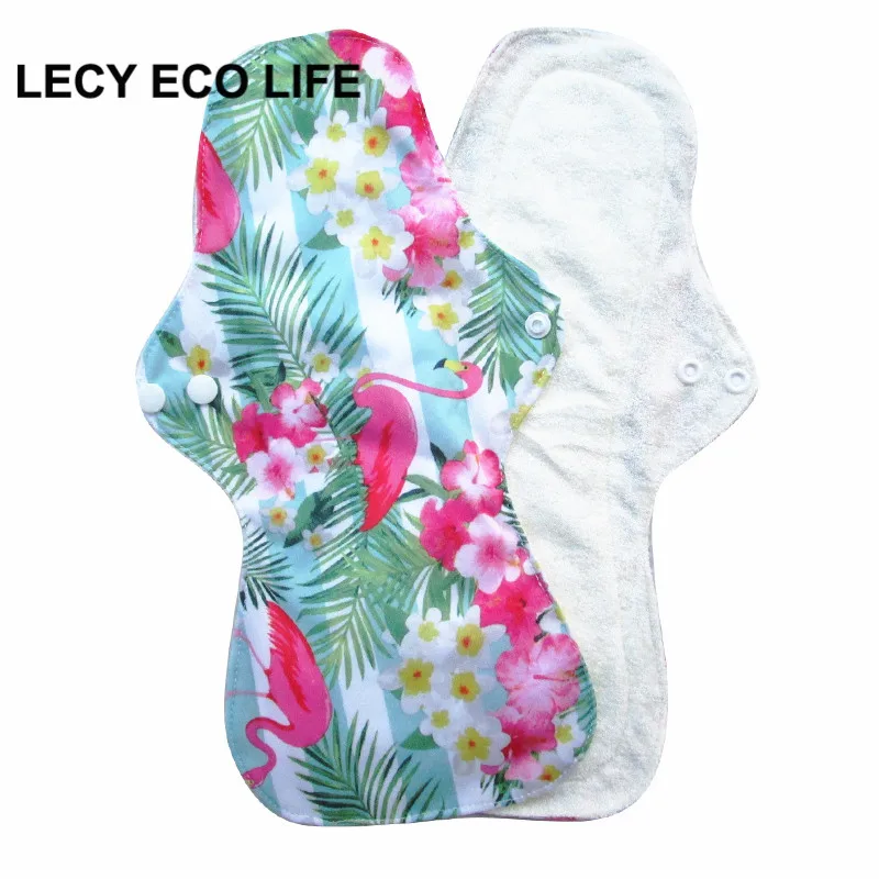 Lecy Eco Life 1 шт. 1" Печатные женские крылья дизайн моющиеся тканевые гигиенические прокладки с органическим бамбуком