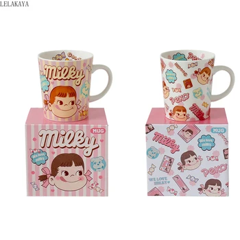 

300ml Cartoon Fujiya Milky Peko Kawaii Girl Poko Porcelain Ceramic Cup with Spoon sailor moon Anime Action Figure Tea Coffee Mug