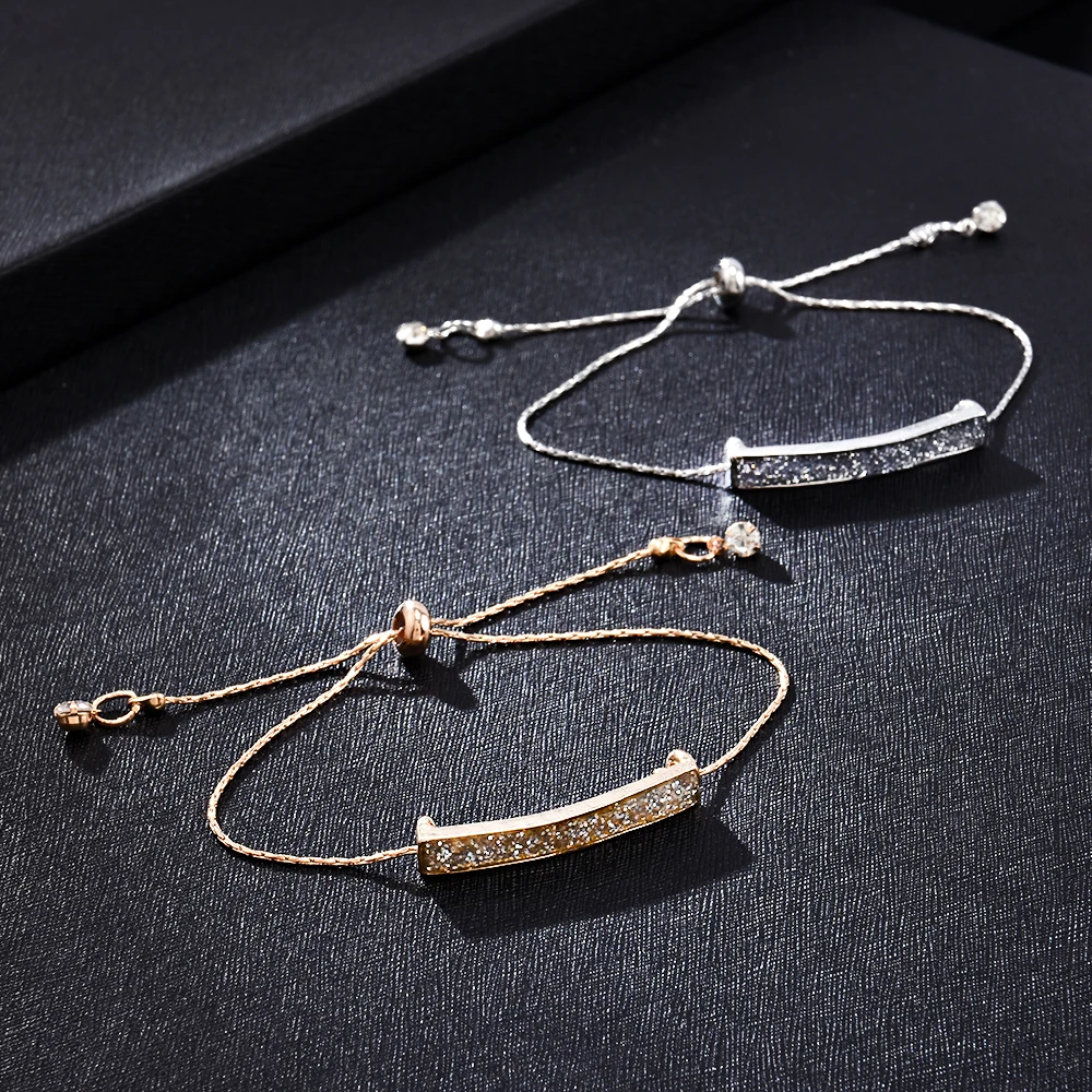 Fashion Women Lady Metal Crystal Pave Slider Chain Bracelet Gold