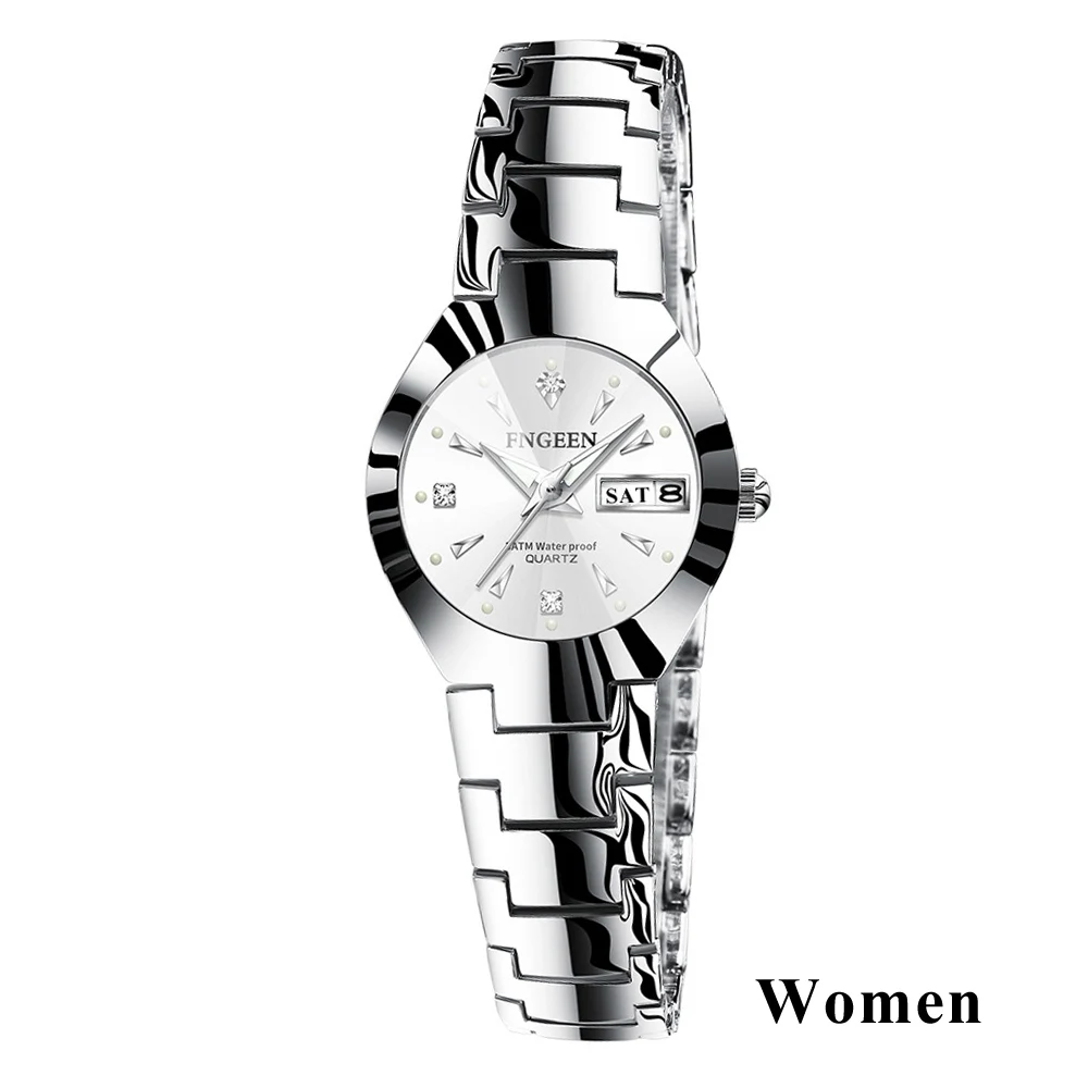 Women Silver White FNGEEN серия Рождество пара нержавеющая сталь роскошные женские часы водонепроницаемые кварцевые наручные часы для влюбленных Relogio Feminino - Цвет: Women Silver White