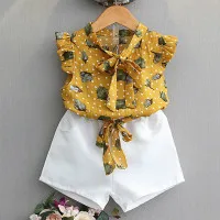 Menoea/летняя детская одежда; костюмы; коллекция года; детская одежда с цветочным принтом и рукавами; детская одежда с бантом; костюм с шортами; комплекты одежды из 2 предметов