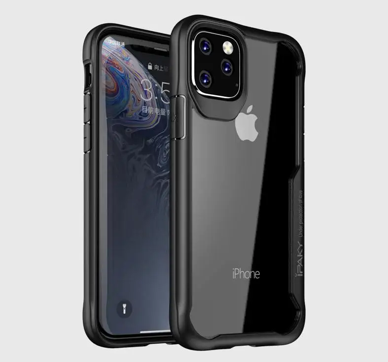 Для iphone 11 чехол прозрачный противоударный ТПУ+ PC чехол для телефона для iphone 11 pro max высокое качество - Цвет: Черный