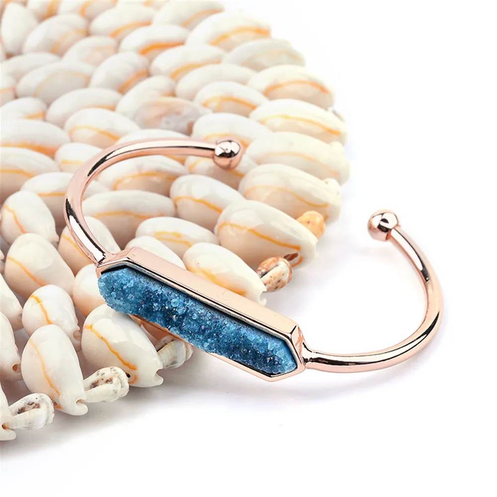 

Wholesale 3Pcs/Lot Natural Stone Copper Open Bracelet Lady Gold and Rose gold Black Druzy Bracelet Drop Shipping