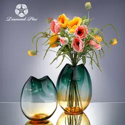 Ручная выдувная ручная работа стеклянные вазы современные градиентные Утолщенные цветные Гидропонные цветы Скандинавское украшение