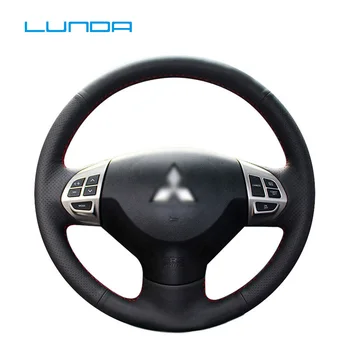 

LUNDA Black Leather Car Steering Wheel Cover for Mitsubishi Lancer EX 10 Lancer X Outlander ASX Colt Pajero Sport