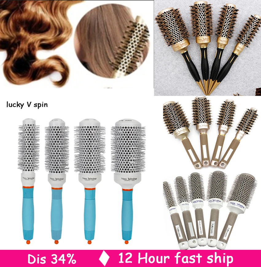 Hot Selling 4  set differen Durable Ceramic Iron aluminium tube gold Round Comb Hair Dressing Brush Salon Styling Barrel