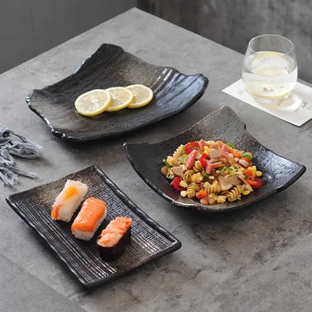 

Creative Japanese Sushi Plate 9 Inches Retro Black Steak Dinner Plates Restaurant Personality Ceramics Plate Tableware DA60PZ