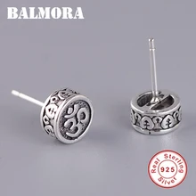 BALMORA 925 серебро традиционные шесть слов сутра серьги гвоздики для женщин и мужчин Пара Мода ретро панк ювелирные изделия Brincos