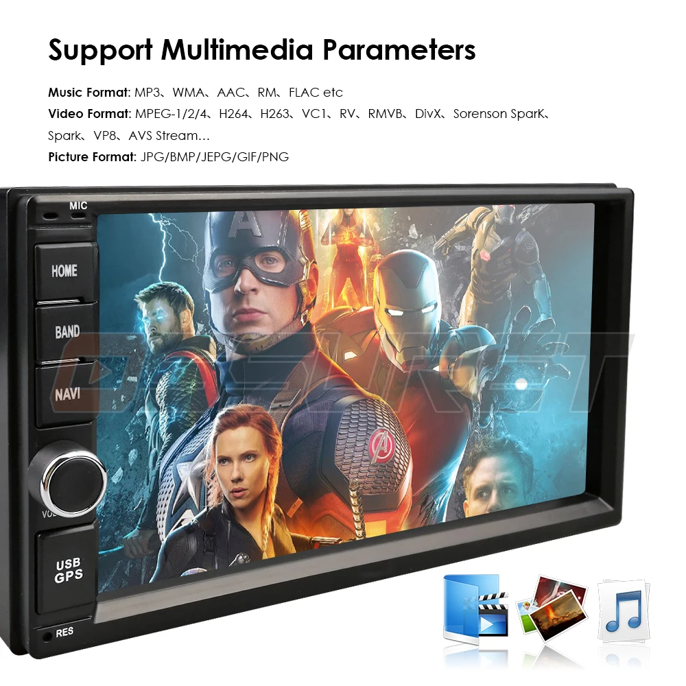 Top 2GRAM 2Din SD Android9.0 Car DVD Radio Player 7"1024*600 Universal For Nissan vw GPS Navigation BT autoradio Stereo Audio Player 4
