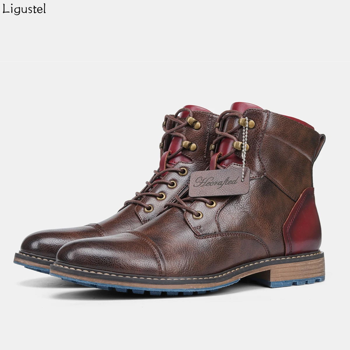 

Ligustel Men Boots Shoes for Men COmfortable Boots Leathe Shoes Designer Male Leather Brown Plus Size Shoes with Free Shipping