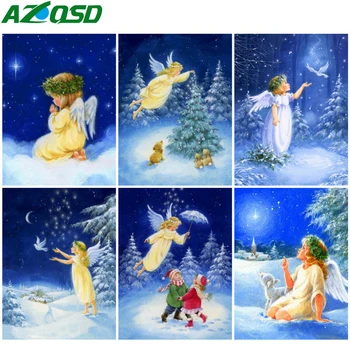 

AZQSD Christmas Diamond Embroidery Sale Angle Girl 5d Diy Diamond Painting Snow Cross Stitch Home Decor Gift Needlework