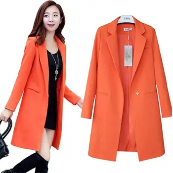 

2019 Women Blazers Jackets Korean Spring Autumn Solid Long Blazer & Suits Female Casual Tops Plus size 3XL Ladies Office Coat